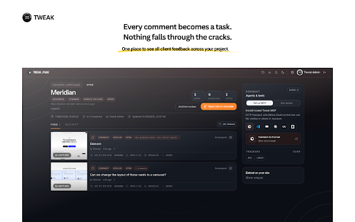 Tweak :: Collect client feedback on live websites. Pin comments to elements, style previews, and MCP fix workflows.