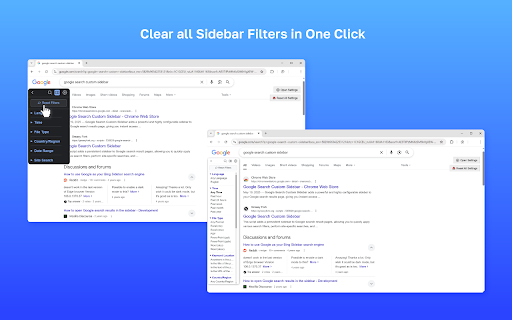 Google Search Custom Sidebar :: Customizable Google Search sidebar: quick filters (lang, time, filetype, country), site search, Verbatim & Personalization tools