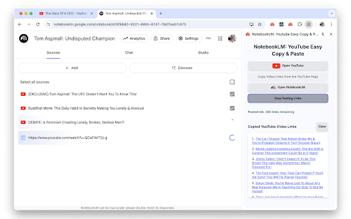 NotebookLM: Youtube Easy Copy & Paste :: Easily add 100s of YouTube videos to NotebookLM.