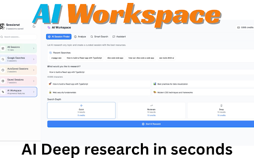Sessionat - AI-Powered Tab Manager :: AI-powered tab & session manager. Let AI research topics, organize your browsing, and find sessions with natural language.