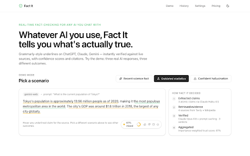 Fact It :: Real-time fact-checking for any AI you chat with.