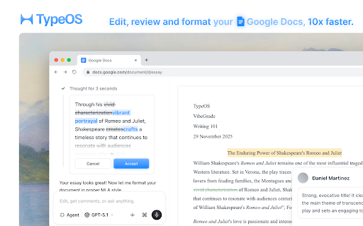 TypeOS: AI Humanizer, Research and Feedback Tool for Google Docs :: TypeOS brings AI humanization, writing and research feedback directly tools into Google Docs and the web.