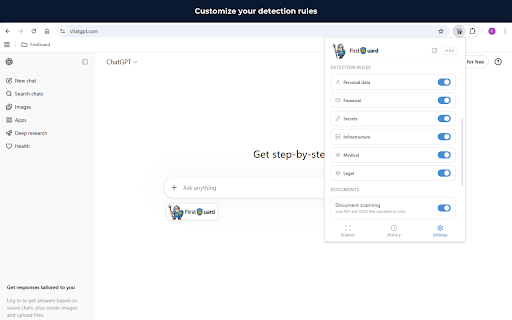FirstGuard - AI Prompt Security & Privacy :: Detect and highlight sensitive data in your ChatGPT prompts before sending
