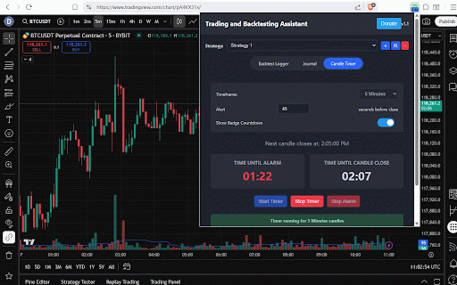 Trading and Backtesting Assistant :: Log and track your TradingView backtests with automatic CSV export and candle timer