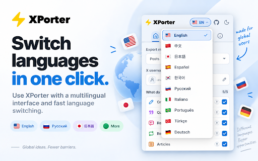 XPorter — Free X/Twitter Export: Posts, Followers · CSV/JSON/XLSX :: Export X posts, bookmarks, and account lists to CSV, JSON, XLSX, or TXT. Free. Files are created in your browser.