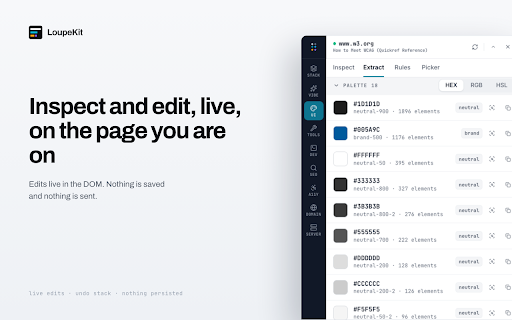 LoupeKit — Web Tech & AI Vibe-Code Inspector :: Inspect web tech stacks, extract design tokens, and audit AI vibe-coded sites with actionable refactoring guides.