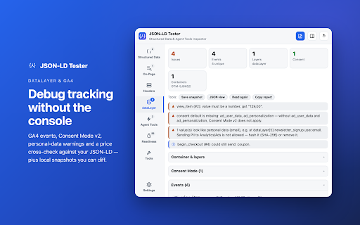 JSON-LD Tester – Structured Data & Agent Tools Inspector :: Inspect and test JSON-LD, Schema.org data and agent tools on any website.