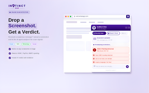 Inxtinct One :: Inxtinct One uses AI agents to check links, emails, websites and screenshots to detect phishing scams before you interact.