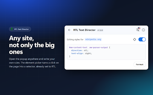 RTL Text Director - Arabic, Hebrew, Persian & Urdu Text Direction :: Right-to-left text for Arabic, Hebrew, Persian and Urdu. Works on ChatGPT, Claude, Gemini and any website.