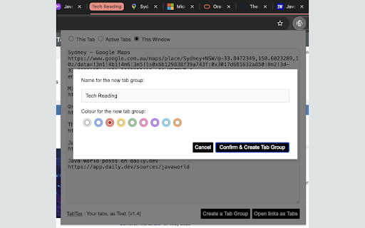 TabTex: Tabs, as Text! :: Export tabs, create tab groups. Extremely quick.