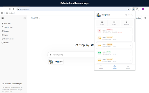 FirstGuard - AI Prompt Security & Privacy :: Detect and highlight sensitive data in your ChatGPT prompts before sending