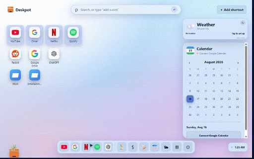 Deskpot - Custom New Tab & Speed Dial :: A customizable Chrome new tab speed dial with shortcuts, folders, widgets, calendar, notes, weather, and wallpapers.