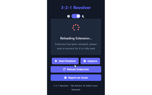 3-2-1 Revolver - Tab Rotator & Twitch Auto-Reloader :: Automatically rotate through open tabs and auto-refresh Twitch player on errors. (Right Click To Open Options & To Start Extension.)