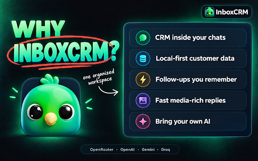 WhatsApp CRM – InboxCRM: Pipeline, Scheduler & Auto Reply for WhatsApp Web :: WhatsApp CRM for WhatsApp Web: kanban sales pipeline, contact notes & tags, quick replies, scheduled messages, chatbot & auto reply