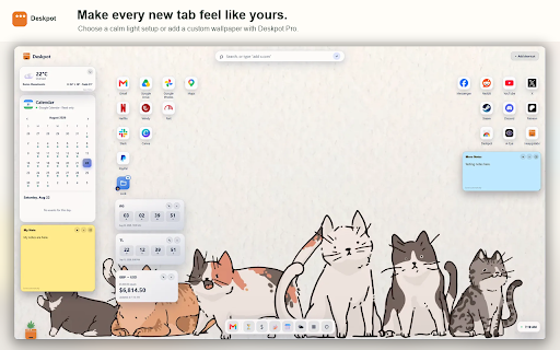 Deskpot - Custom New Tab & Speed Dial :: A customizable Chrome new tab speed dial with shortcuts, folders, widgets, calendar, notes, weather, and wallpapers.